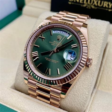 rolex daydate rose gold green dial|rolex day date 40 price.